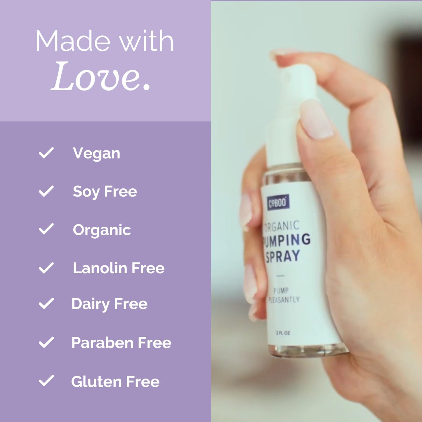 CoBoo Pumping Spray 2 Fl Oz | Organic Skin Lubricant for Breast Pumping | Pump Flange Spray for Breast Shields | Vegan & Lanolin Free, Made in USA | Helps Sore Nipples & Clogged Milk Ducts