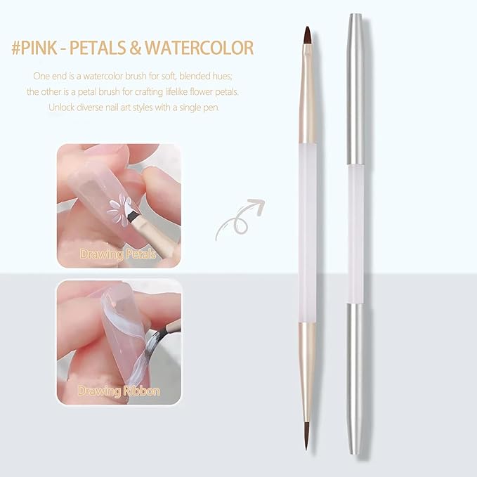 2Pcs Nail Art Brushes Set for Flower Petal Butterfly Drawing, 3D Gel Acrylic Nail Brush, Fine Liner Nails Design Tool, Professional Watercolor Painting Pen for Manicure DIY Salon