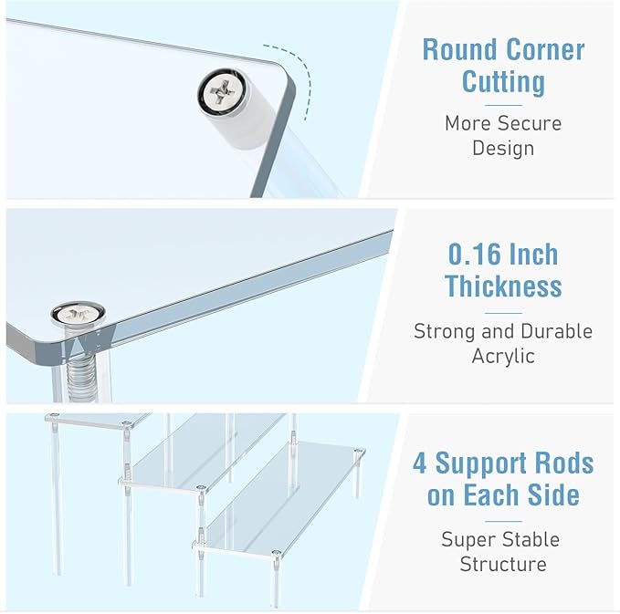 Aredpoook Acrylic Display Risers, 3 Tier Perfume Organizer Stand, Clear Cupcake Stand Holder, Large Shelf Risers for Figures, Dessert Shelves for Party, Display Shelf for Decoration and Organizer