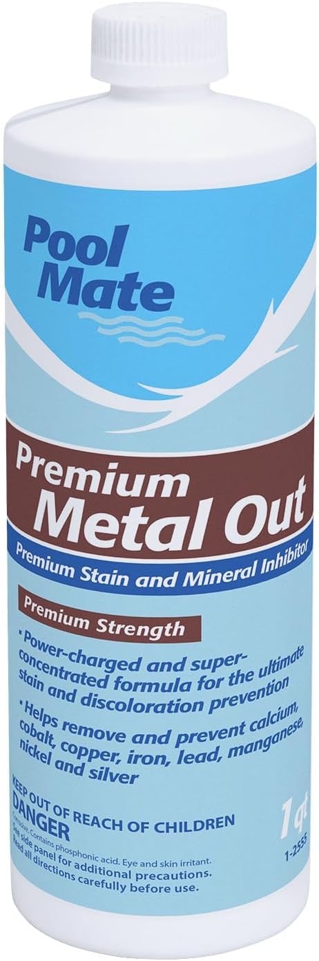 Pool Mate 1-Quart 4-Pack Premium Metal Out Stain and Mineral Inhibitor, Pool Metal Remover, Stain Remover, Made in USA