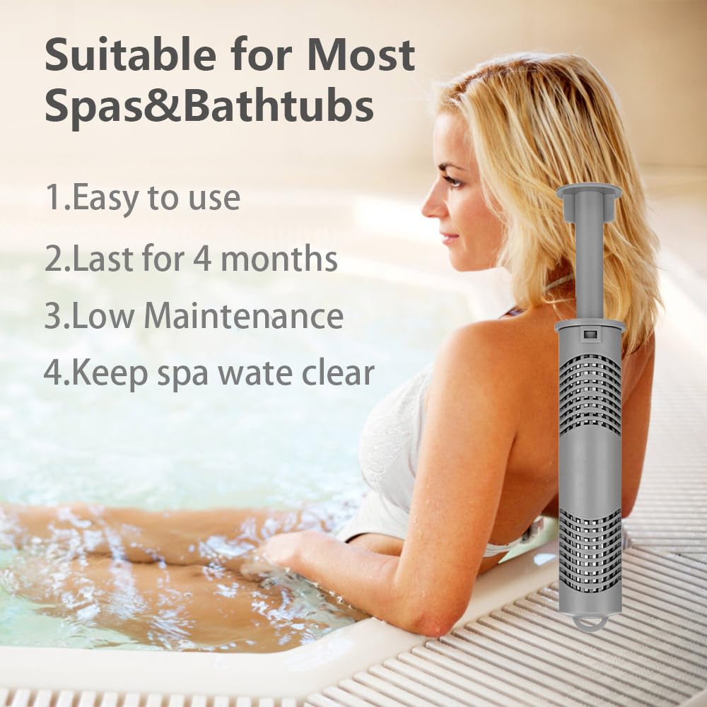 Silver Ion Cartridge for Hot Springs Spa, Hot Tub Silver Ion Cartridge with 4 Months Keeps Spa Water Crystal(Grey,4PCS)