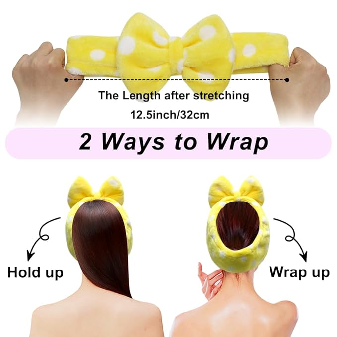 Shintop Sweet Super Soft Caroset Polka Dots Wash Cosmetic Headband Hairlace (yellow polka dots)