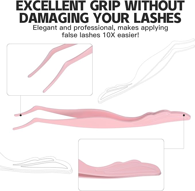 Pretty memory Eyelash Applicator Tool DIY False Curved Eyelash Extension Tweezer for Volume Lashes Application and Removal, Pink