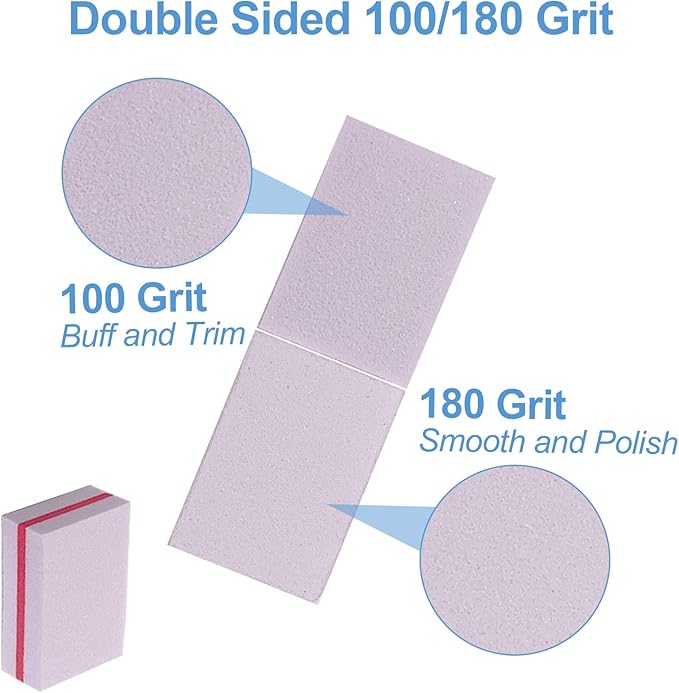 Nail Buffers (100 Pack), Mini Buffer Block Nail File for Acrylic Nails and Natural Nails, 100/180 Grit Nail Buffer Block Bulk Buffing Blocks for Nail Buff Professional Manicure File Blocks Set White
