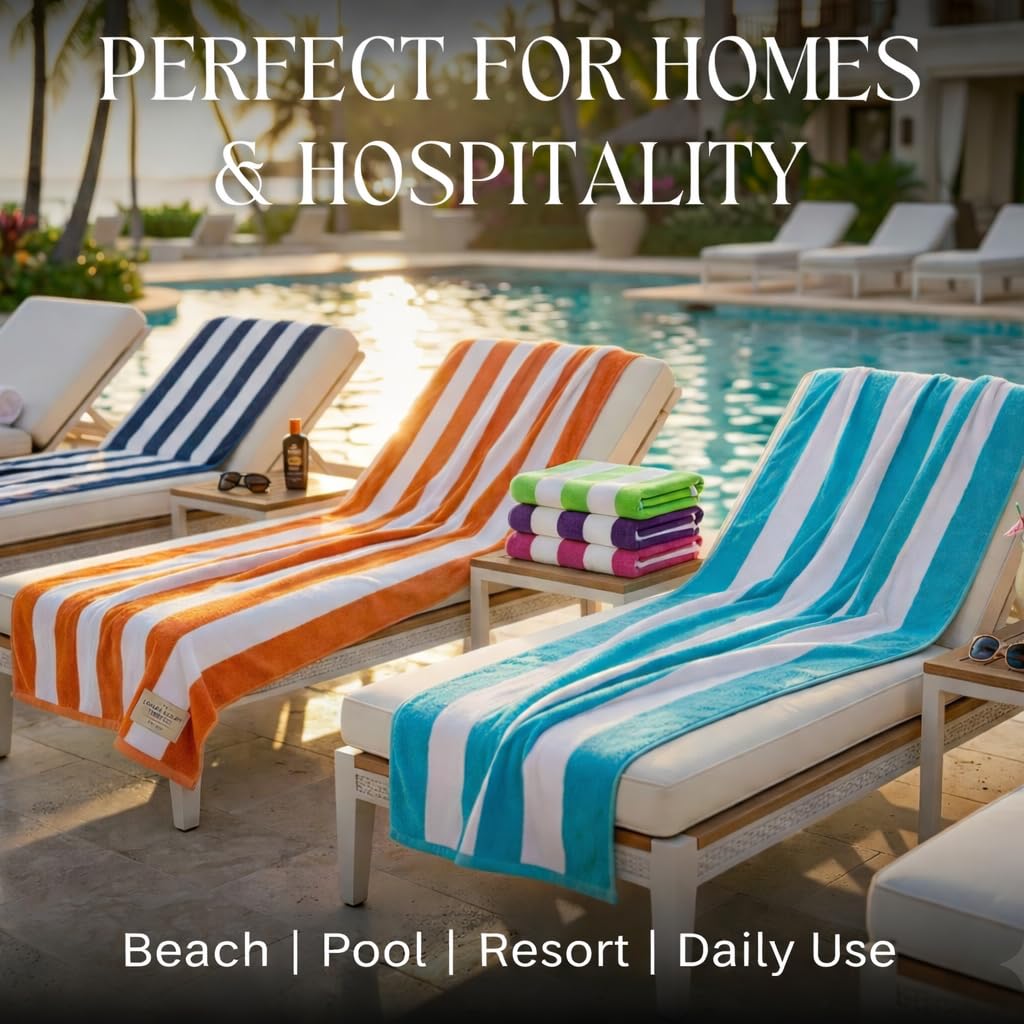 BolBom*S Beach Towels 6 Pack Large 30x60-100% Cotton Beach & Pool Towels Bulk Cabana Stripe - Quick Dry Bath Towel Set for Swim, Beach Essentials, Bathroom, Hot Tub, Yoga, Hotel & Airbnb Guests