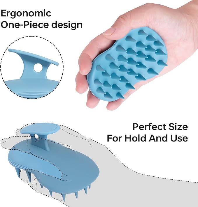 2pcs Shampoo Brush Hair Scalp Massager,100% Silicone Scalp Scrubber,Scalp Exfoliator for Stress Relax Hair Growth(Blue+Orange)
