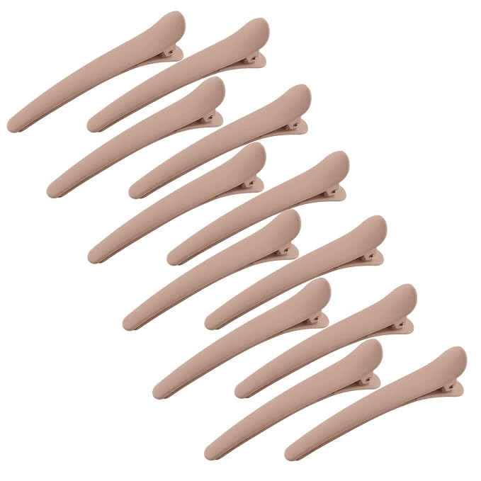 YISSION 12 PCS No Crease Duck Billed Hair Clips for Styling Sectioning, 3.1 Inch Matte Alligator Hair Barrettes Khaki for Women Girls