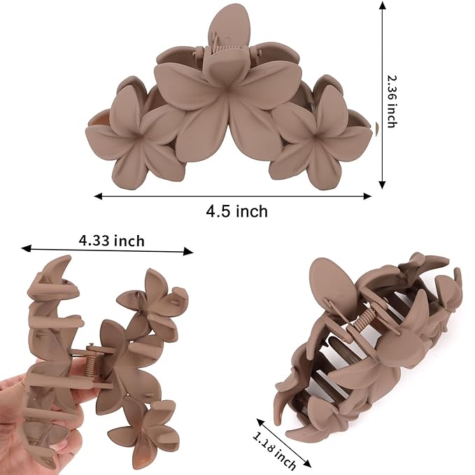 Ondder 4 Pcs Flower Large Matte Non-Slip Claw Hair Clips for Women and Girls - Thick Hair Strong Hold Jaw Clips and Accessories