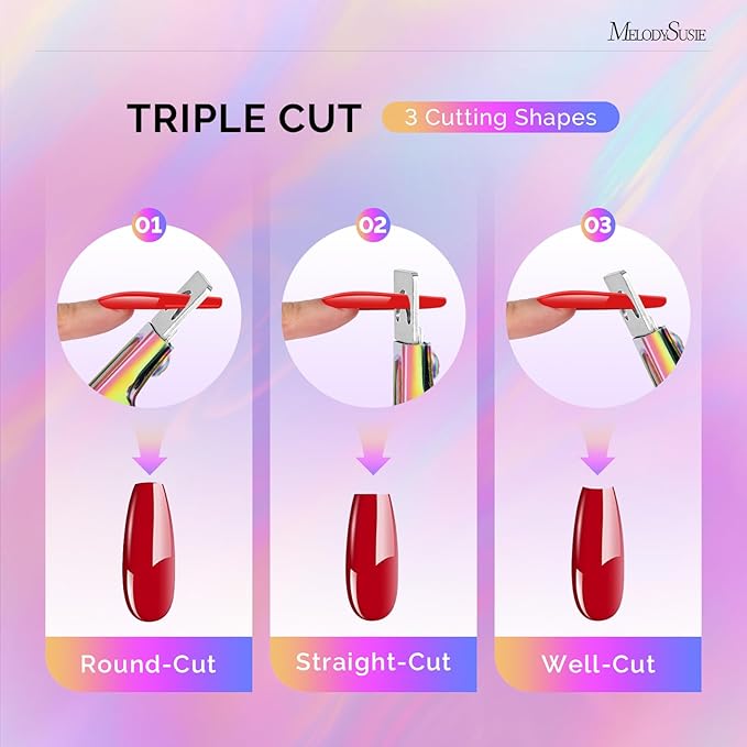 MelodySusie Acrylic Nail Clippers with 15pcs Magnet Sizers, Professional Nail Clippers Cutters for Long Acrylic Gel Nails Tips, Adjustable Stainless Nail Trimmer, Manicure Tool for Salon Home, Rainbow