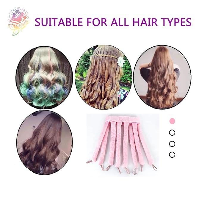 Pink Heatless Curling Rod Headband, 2026 New Upgraded Eight Claw Design Heatless Curler with Removable & Adjustable Heatless Curls