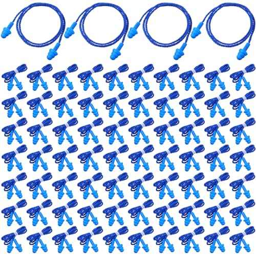 Xuhal 200 Pair Corded Ear Plugs Reusable Silicone Earplugs Individually Wrapped Hearing Protection Sleep Noise Cancelling for Work Construction Shooting Sports Noise Reduction(Blue, Dark Blue)