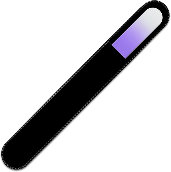 Mont Bleu Rainbow Crystal Nail File in Black Pouch - Large/Professional Size - Czech Tempered Glass - Handmade in Bohemia (Czech Republic)