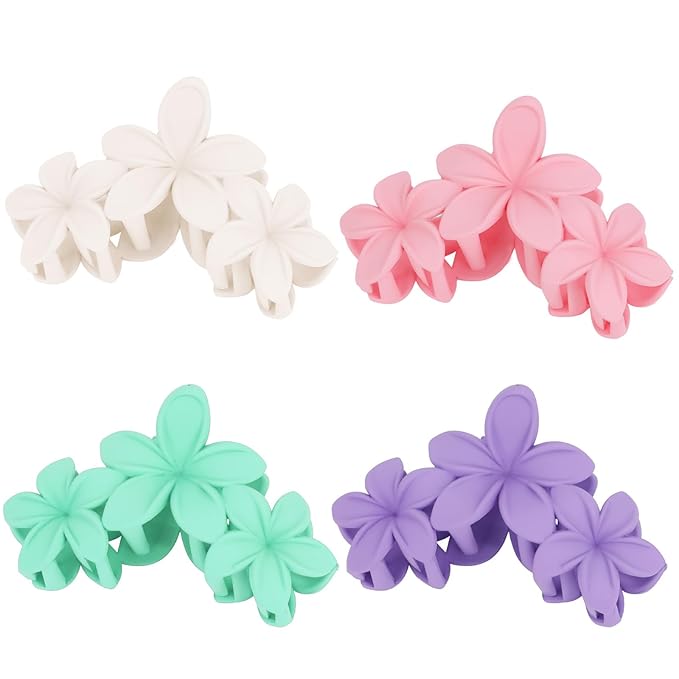 Hawaiian Flower Hair Clips Large Matte Hair Claw for Women Non-Slip Strong Hold Clips for Thick Hair, Hair Accessories for Women and Girls,Light Green,Purple, Pink,White