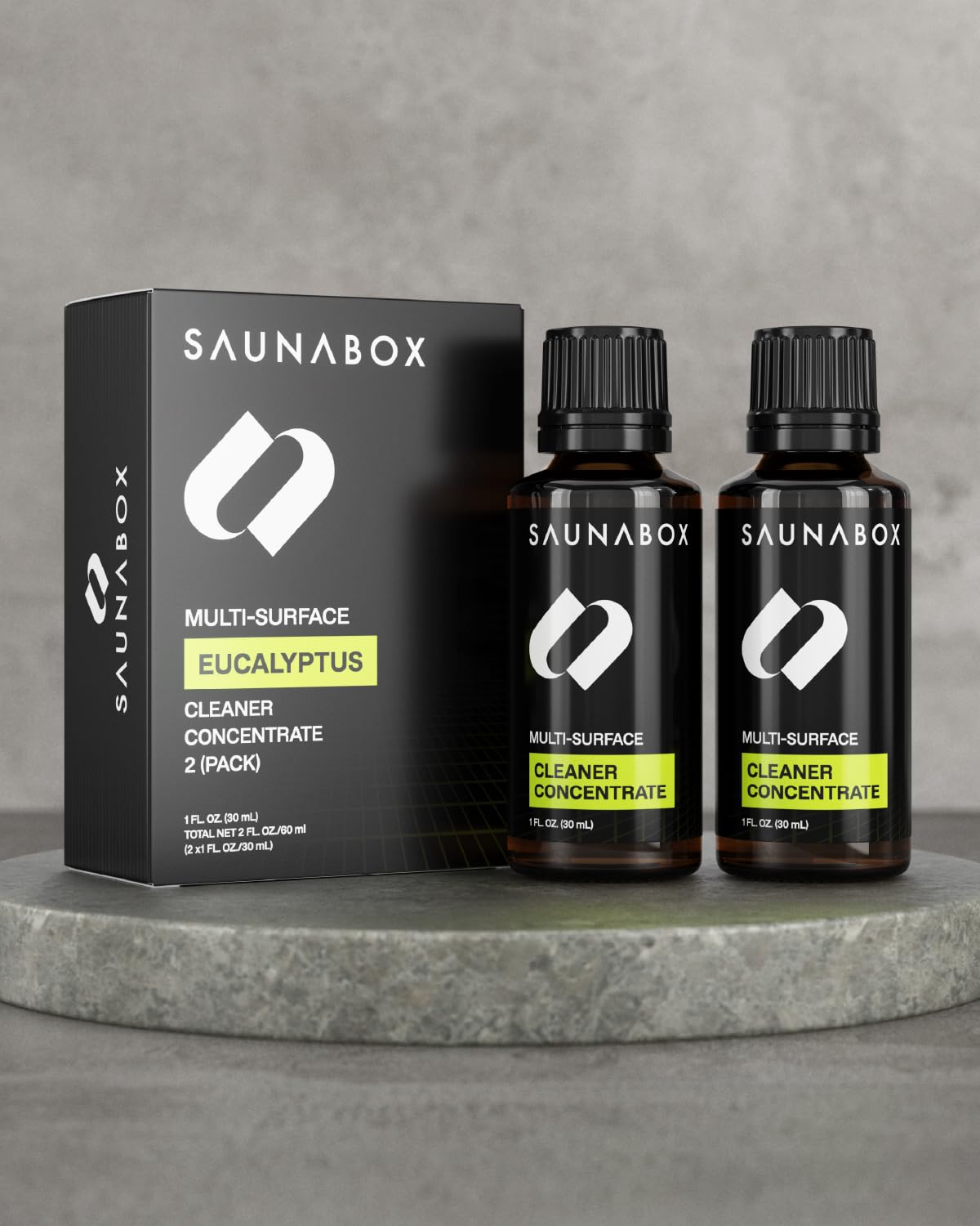 SAUNABOX All-Natural Sauna Cleaning Kit | Eco-Friendly Eucalyptus Multi-Surface Cleaner Concentrate – Chemical-Free & Biodegradable | Safe for Sauna Tents, Benches & Mats (2x1 FL.OZ./30mL)