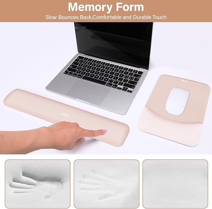 MOSISO Wrist Rest Support for Mouse Pad&Keyboard Set, Rectangular Ergonomic Mousepad Non-Slip Base Home/Office Pain Relief&Easy Typing Pad with Neoprene Cloth&Raised Silicone Lining, Apricot