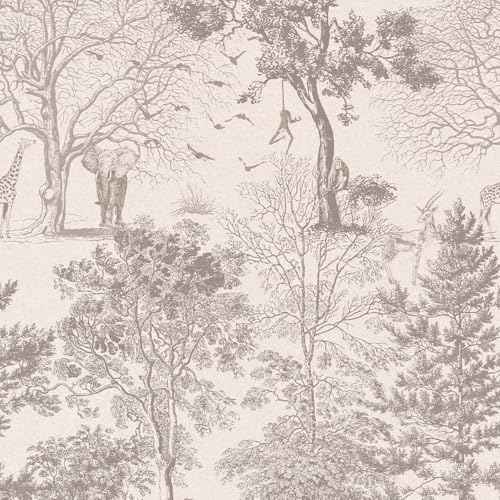 Woodland Wallpaper Peel and Stick- Vintage Beige Forest Tree Mural for Bedroom Living Room Removable Animals Contact Paper Self Adhesive Wallpaper (Cream, 17.3" X 78.74")