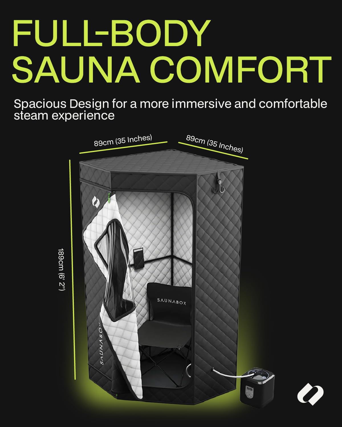 SAUNABOX® SmartSteam Kit Pro | Personal Steam Sauna for Home Use | Portable Sauna Tent with Chair, Mat & Case | Full-Body Steam Therapy for Relaxation, Detox & Recovery