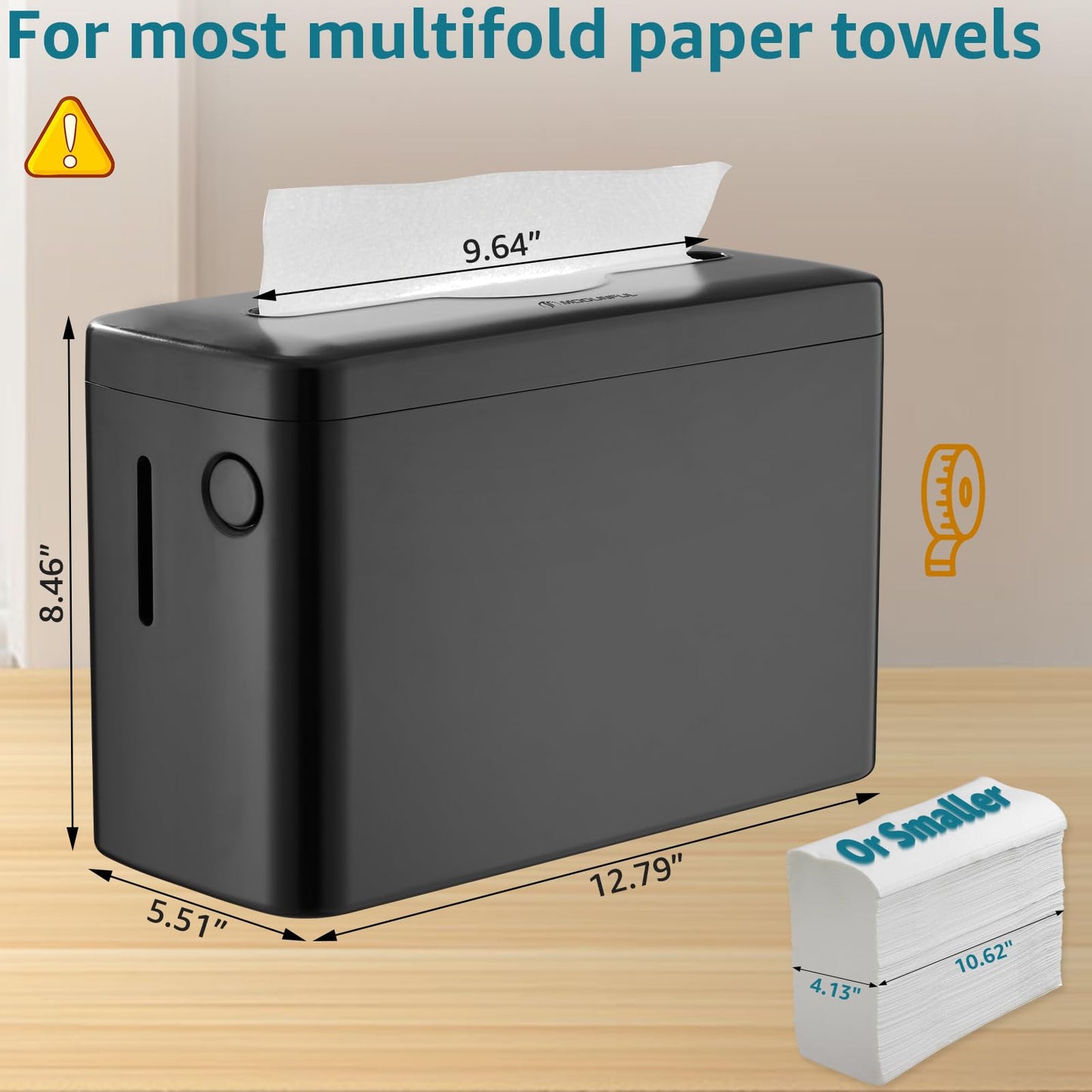 Multifold Paper Towel Dispenser Countertop, Heavy Duty Wide-Design, 300-Sheet Large Capacity Black Paper Towel Holder, Compatible with Tork, AmazonCommercial, Kleenex, Scott, Pacific Multifold Towels