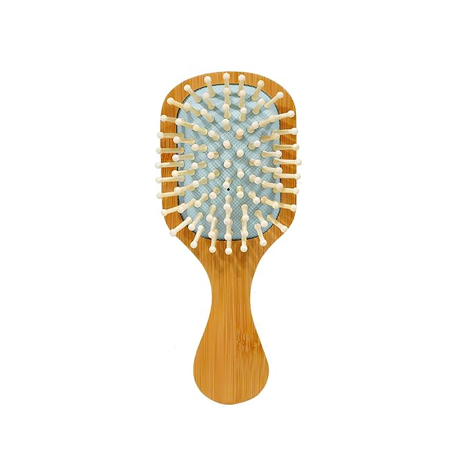 Blue Mini Bamboo Hair Brush – Portable Travel Hairbrush for Kids & Adults, Compact Scalp Massage Hair Brush, Anti-Static, Easy to Carry