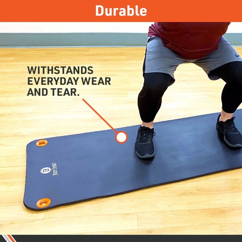 Body Sport Non-Slip Exercise Mat for Men & Women, 56 x 24 in. - 1/2 in. Thick Foam Surface for Yoga, Pilates, Fitness & Aerobic Workouts (Black)