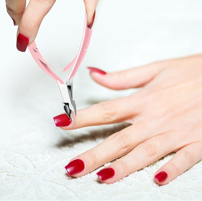 Cuticle Trimmer with Cuticle Pusher, XUNXMAS Cuticle Remover Cutter Nipper Scissor and Triangle Cuticle Nail Pusher Peeler Scraper, Durable Dead Skin Clipper Manicure Pedicure Tools (Pink)