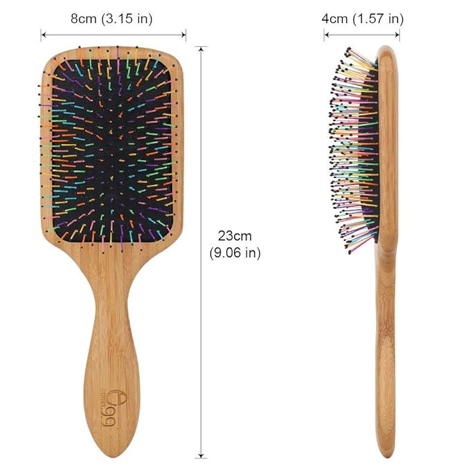 BLACK EGG Paddle Detangling Hair Brush for Women Girls, Rainbow Nylon Brush for Thick Thin Curly Hair, Includes Wooden Detangler Comb and 3 Hair Ties, Valentine’s Day Gift