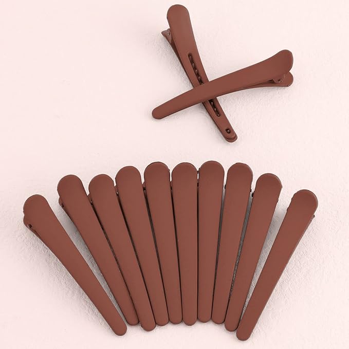 YISSION 12 PCS Hair Clips for Styling Sectioning, 3.1 Inch Matte No Crease Duck Billed Alligator Hair Barrettes for Women Girls Brown