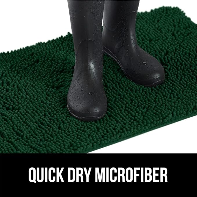 GORILLA GRIP SoakSTOPPER Dog Door Mat, 48x30 Machine Washable Rug Absorbent Doormat Captures Moisture Mud Dirt, Quick Dry Soft Chenille Entryway Rugs Indoor Entrance Mats for Dog Paws, Deep Green