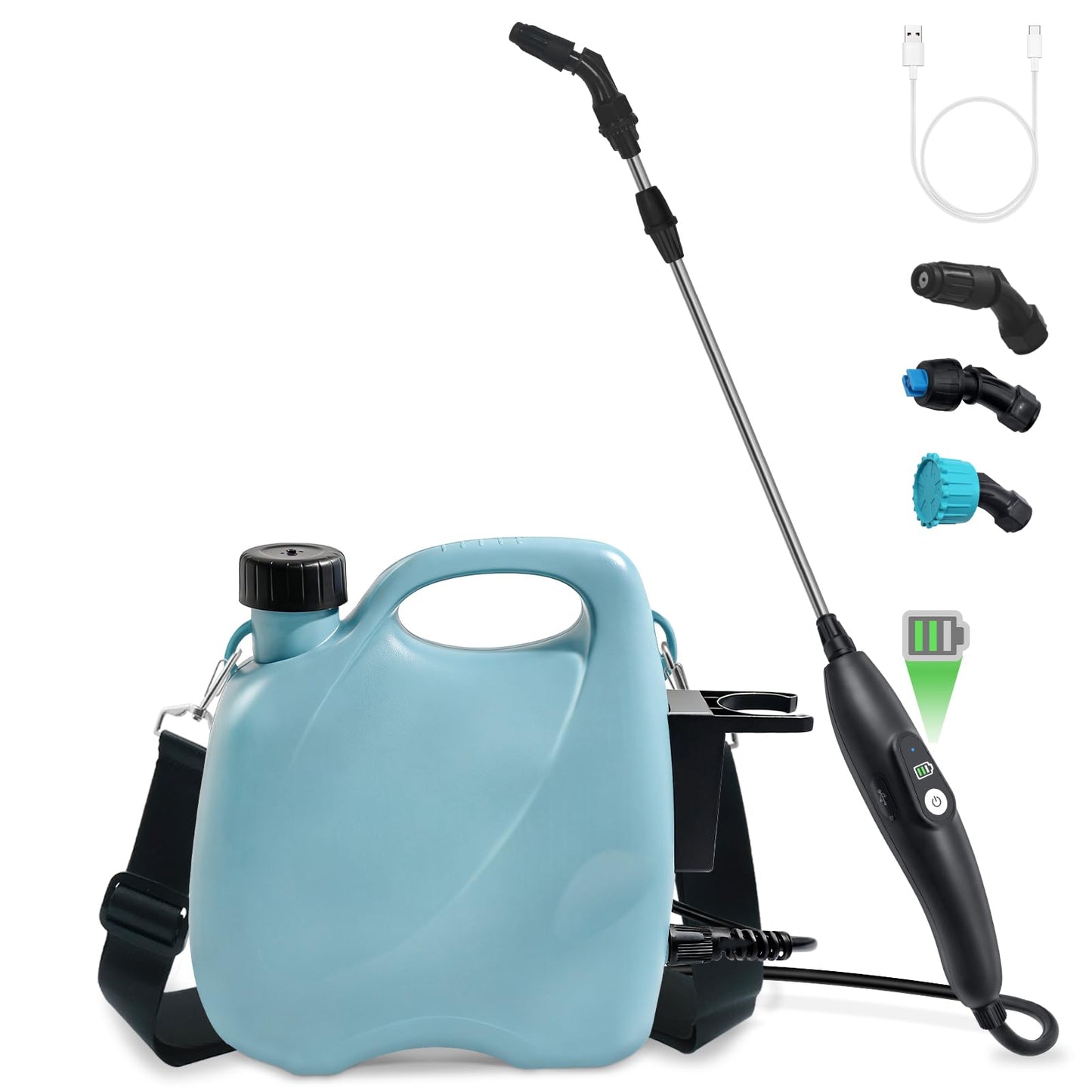 Battery Powered Sprayer 1.35 Gallon, Electric Garden Sprayer in Lawn with 3 Mist Nozzles, USB Rechargeable Handle, Retractable Wand, Yard Pump Sprayers with Adjustable Shoulder Strap for Plants