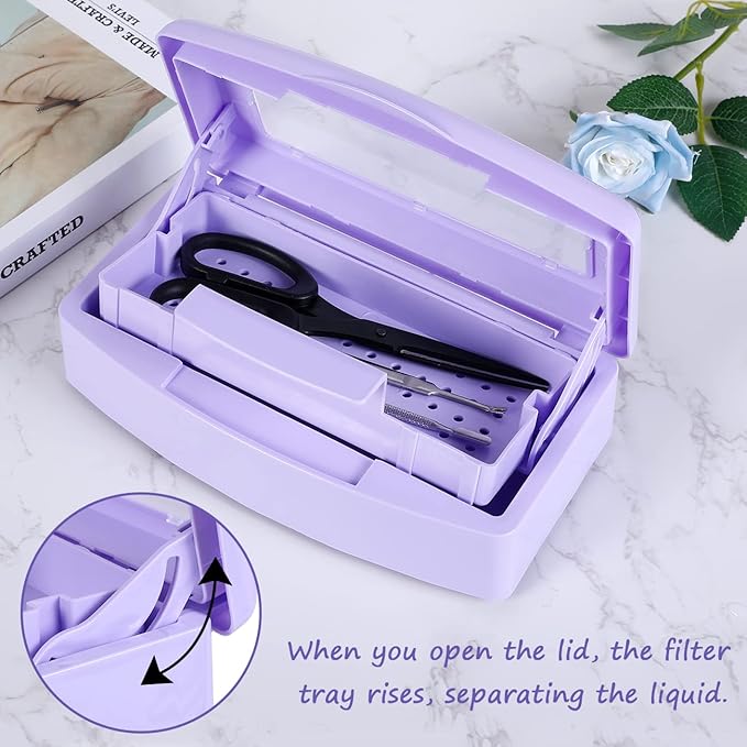 Gusnilo Nail Tool Sterilizer Box Disinfectant Jar Plastic Disinfectant Container Suitable for Nail Tools Hair Salons Beauty Centers and Manicure and Nail Equipment(Purple)