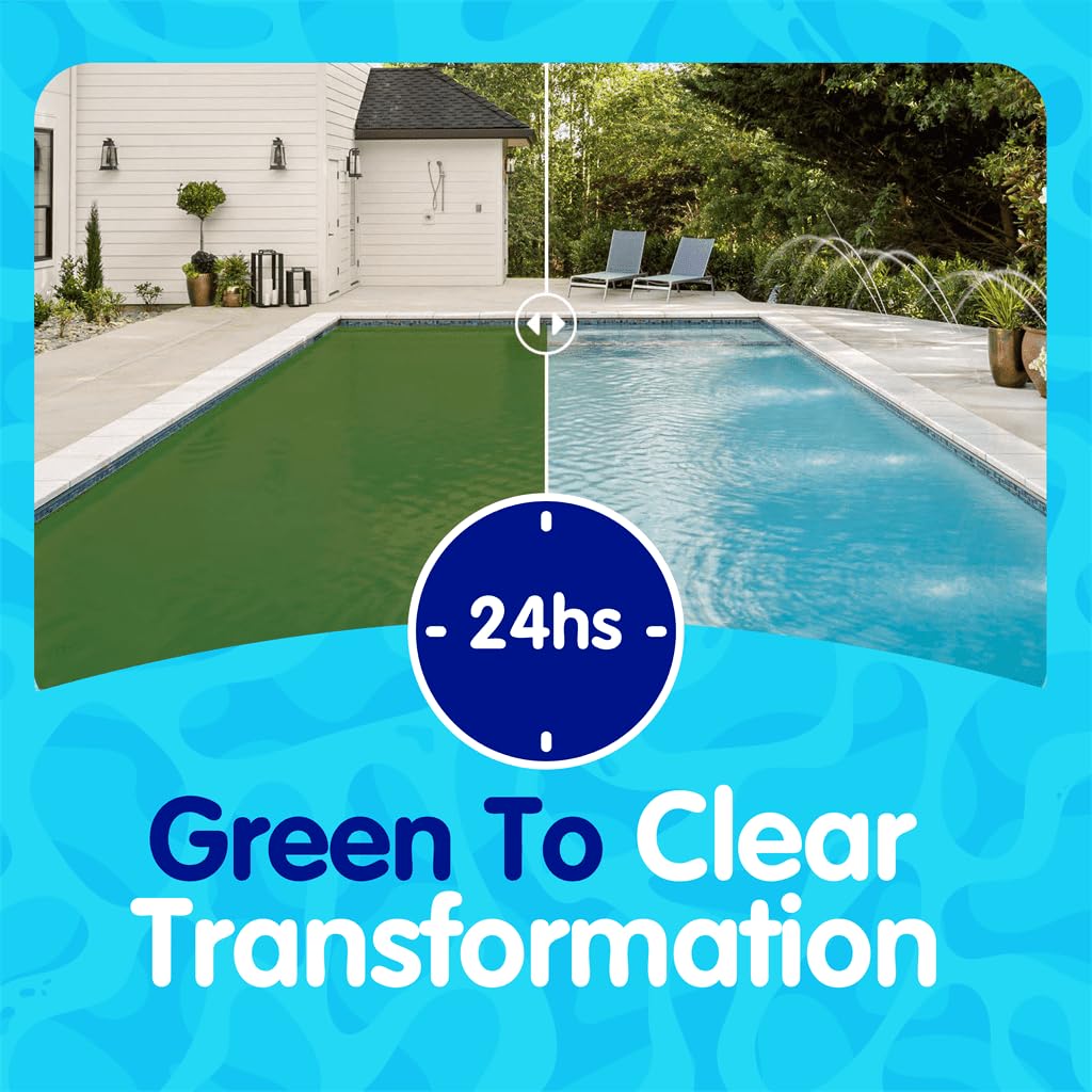Eeziblue Monthly Algaecide for Swimming Pool — Patented Zn-Cu Synergy™, Treats Green, Black & Mustard Algae, Inground & Above Ground Pools, Up to 20,000 Gallons, Pre-Measured Dose
