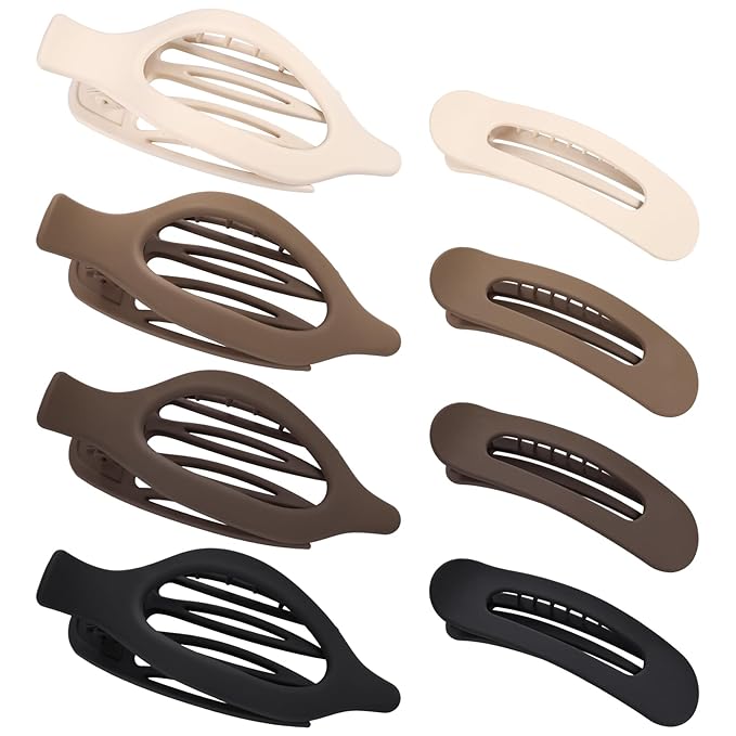 obeoby 8 Pcs Flat Hair Clips, Neutral Color Flat Claw Clips 2 Styles Hair Claws for Women Girls Medium Hair Volume French Hair Barrettes Accessories Easter Basket Stuffers Gifts