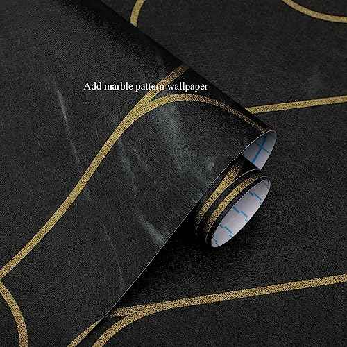 Peel and Stick Wallpaper Black Wallpaper Marble Pattern Removable Black Geometric Contact Paper Waterproof Self-Adhesive Black Wallpaper for Wall Cabinets Countertops Covering Viny Film 118"x17.3"