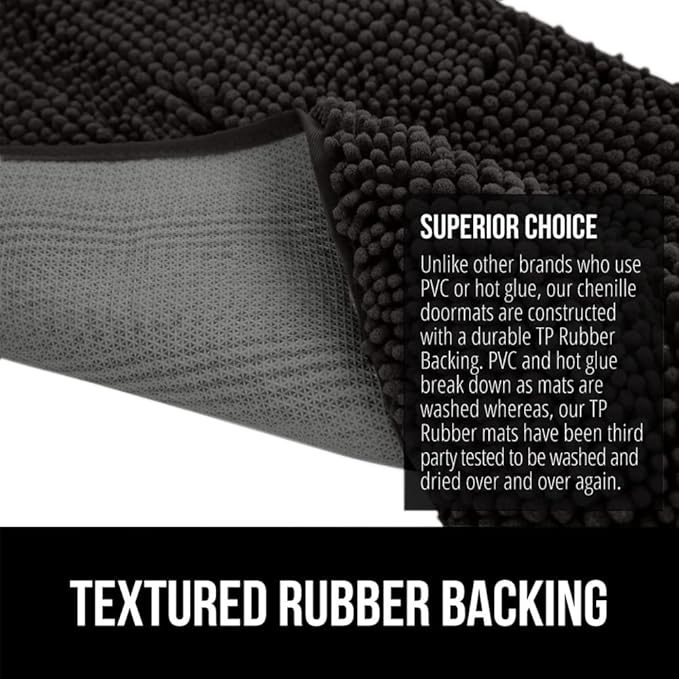 GORILLA GRIP SoakSTOPPER Dog Door Mat, 48x30 Machine Washable Rug Absorbent Doormat Captures Moisture Mud Dirt, Quick Dry Soft Chenille Entryway Rugs Indoor Entrance Mats for Dog Paws, Black