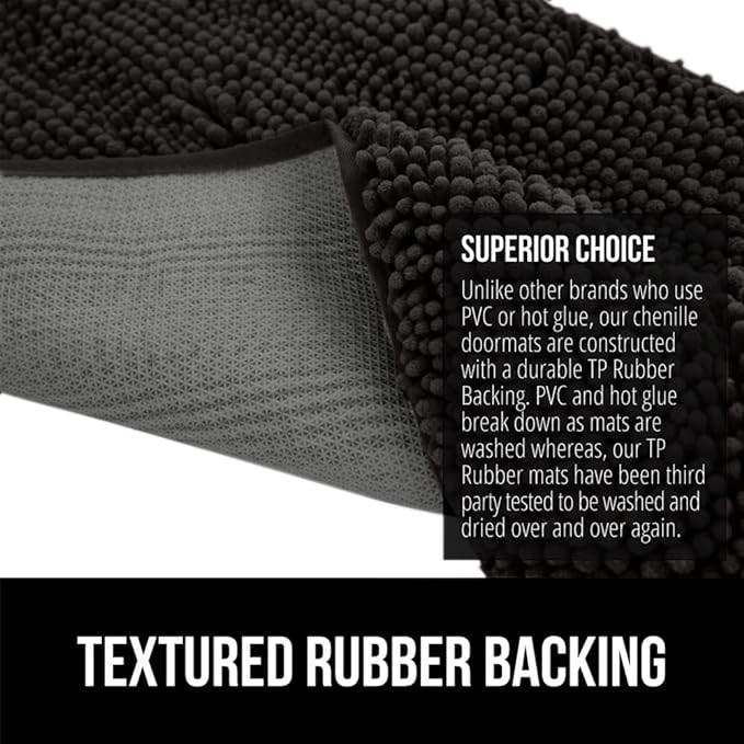 GORILLA GRIP SoakSTOPPER Dog Door Mat, 70x24 Machine Washable Rug Absorbent Doormat Captures Moisture Mud Dirt, Quick Dry Soft Chenille Entryway Rugs Indoor Entrance Mats for Dog Paws, Black