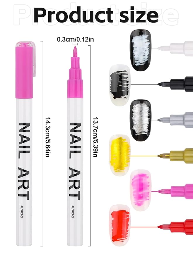 6 Color 3D Nail Art Pens Set, Kalolary Nail Point Graffiti Dotting Pen Drawing Painting Liner Brush for DIY Nail Art Beauty Adorn Manicure Tools (A)
