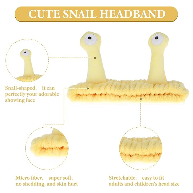 Face Wash Headband, Palm and Snail Spa Hair Bands Makeup Headbands Women Cartoon Cute Coral Fleece Elastic Headband Creative Hair Accessories for Washing Face Shower Sports (Yellow)