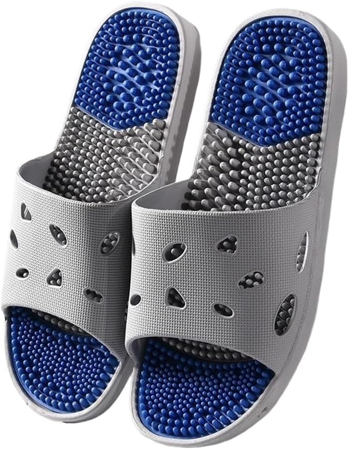 Plantar Fasciitis Acupressure Slippers Women Men Foot Acupoint Acupuncture Massage Slippers Non-Slip Shower Shoes Reflexology Sandals Arthritis Neuropathy Pain Relief(Gray,46/47 EU)