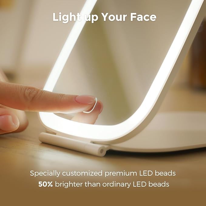 Rechargeable Travel Makeup Mirror with LED Light, Portable Light up Mirror, 3 Lighting Modes, 7x5 Inch Foldable Vanity Mirror for Desk or On The Go