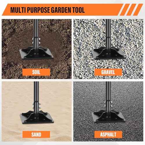 Steel Tamper 8in¡¿8in, 45in Long-Handled Hand Tamper with Rubber Grip, Durable Ground Tamper, Ideal for Leveling Garden Soil, Gravel, as Well as Laying Floor Tiles and Repairing Blacktop