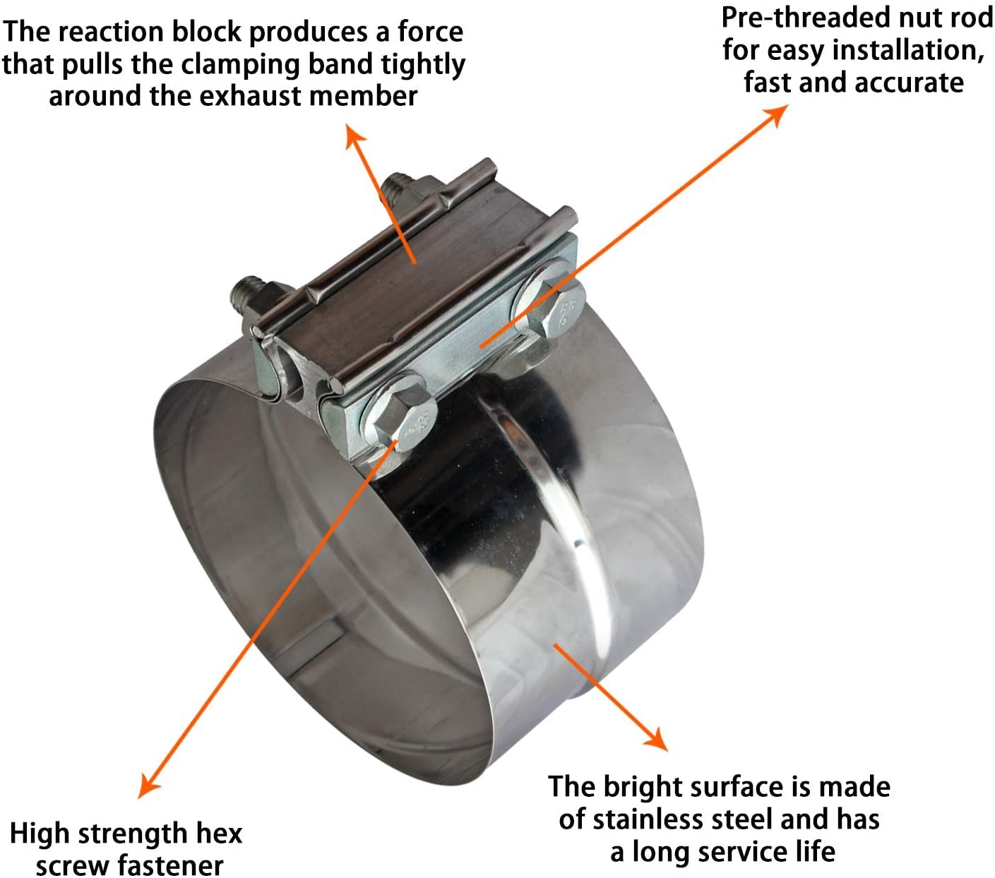 Exhaust Clamps 5" Lap Joint 304 Stainless Steel Band Clamp (4 Pack)
