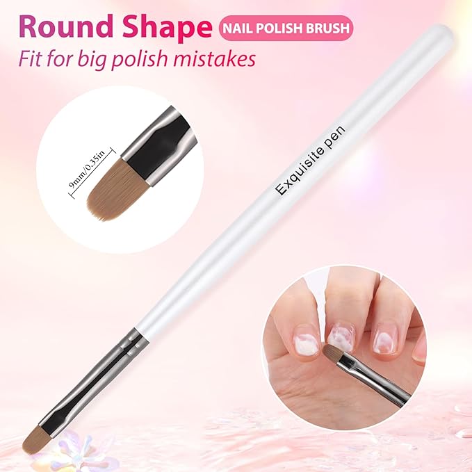 White Nail Art Clean Up Brushes for Cleaning Polish Mistakes on the Cuticles, Acetone Resistant Nail Brush, Fingernail Cleaning Brushes for Nail Art and Designs (Round&flat&Bevel)