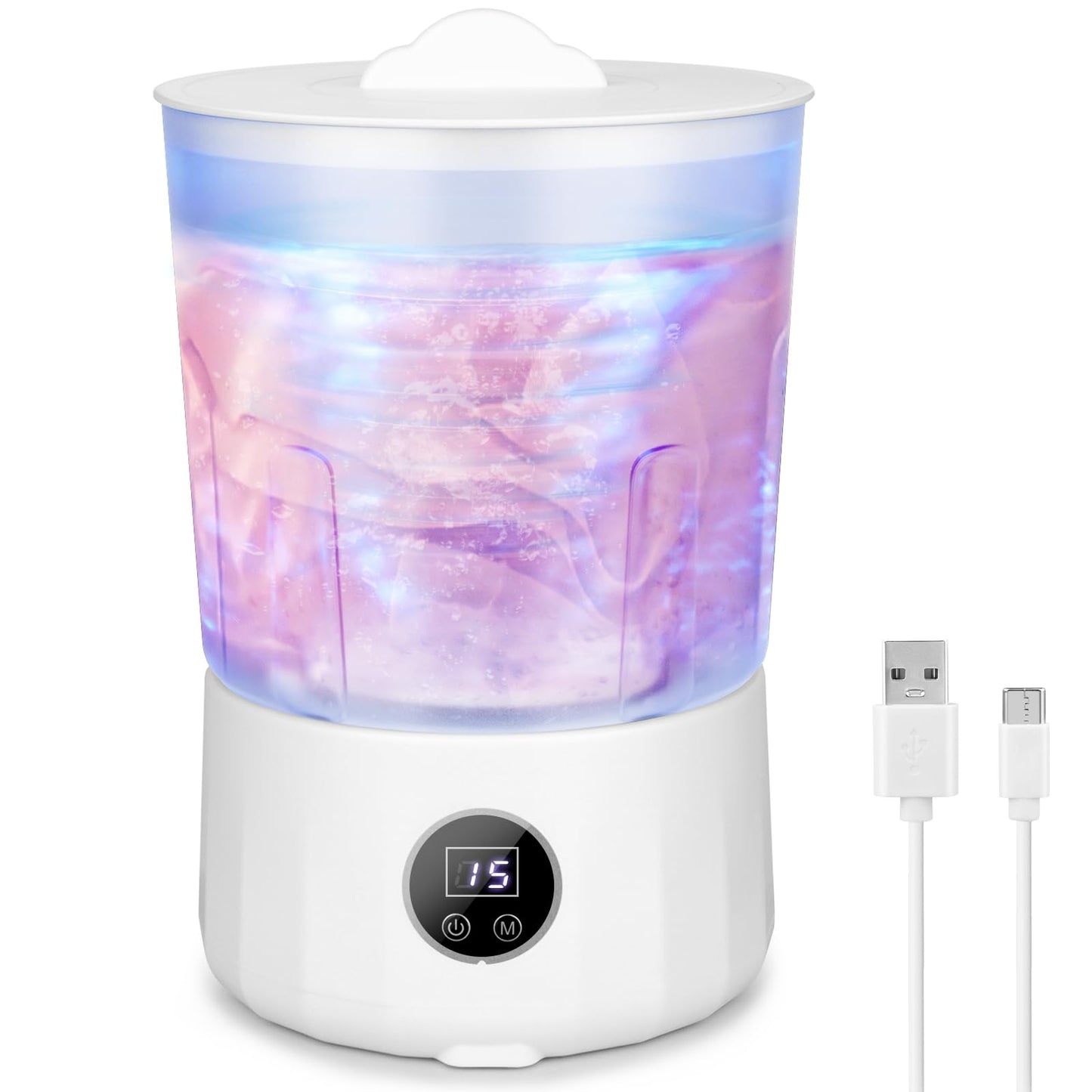 Underwear Washing Machine - Portable Rechargeable Mini Washing Machine w/ 1.5L Isolated Tubs, Bionic Hand-Wash Tech for Travel, Camping, Dorm | 3 Modes, 3000mAh