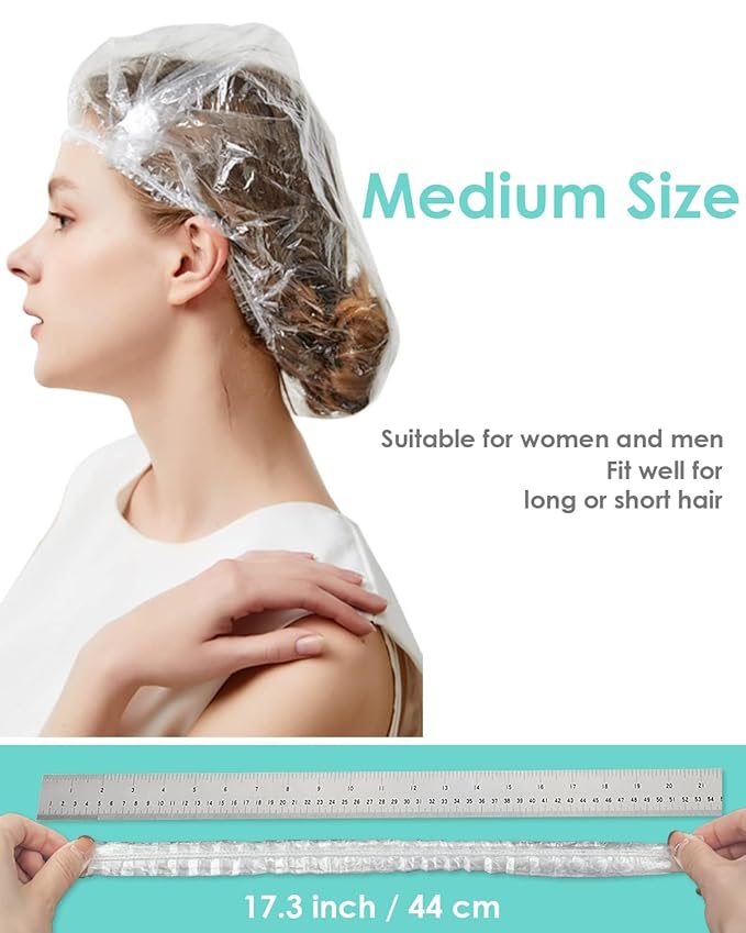 Auban 100PCS Disposable Shower Caps, Hair Cap Large Plastic Clear Thick Waterproof Bath Caps For Women, Hotel Travel Essentials Accessories Deep Conditioning Hair Care Cleaning Supplies(17.3")
