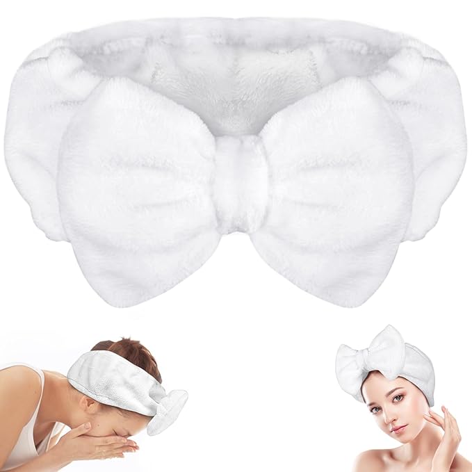 Shintop Skincare Headband, Soft Spa Headband Makeup Headwear with Cute Bow Elastic Hairband for Washing Face Facial Mask ShowersÃ¯Â¼ÂWhiteÃ¯Â¼Â
