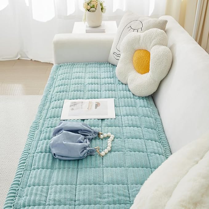 Couch Cover for Dogs Washable, Fuzzy Pet Couch Covers for 3 Cushion Sofa Pet Friendly, Non Slip Sofa Cover (Blue, 27.6" x 82.7"/70 x 210cm)
