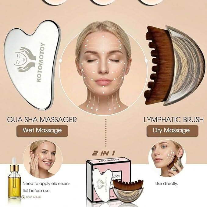 Lymphatic Contour Face Brush for Sculpting, lymphatic Face Brush gua sha facial tools Lymphatic Drainage Massager for skin care, Anti-Puffiness, Detox & Lift, Improves Skin Glow, Relieve Fatigue