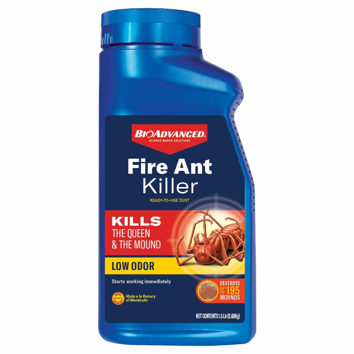 BioAdvanced Fire Ant Killer Dust - Kills the Queen - Destroys Up to 195 Mounds - Outdoor Ant Powder Killer - 1.5 lb Bottle