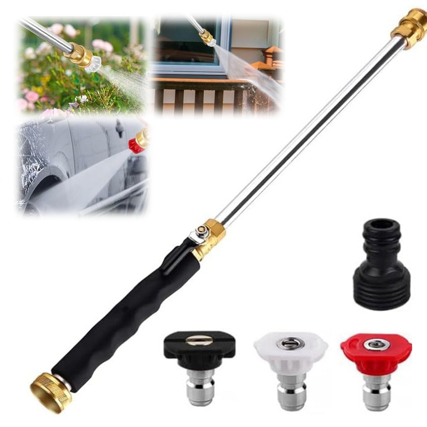 Jet Nozzle Power Washer for Garden Hose, 2026 Pressure Washer Wand with 3 Interchangeable Nozzles, Pressure Washer Nozzle with Adjustable Spray Patterns for Patio Garden Outdoor Cleaning (black,1pcs)