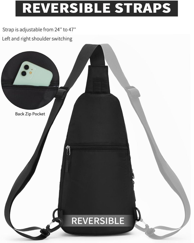 Seoky Rop Small Sling Bag for Men Women Water Resistant Nylon One Strap Shoulder Crossbody Bag for Travel Casual Daily Black